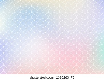 Fondo de escala holográfica con sirena de degradado. Transiciones de color luminosas. Banner de cola de pescado e invitación. Patrón submarino y marino para fiesta de niñas. Fondo vibrante con escala holográfica.