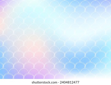 Holografischer Hintergrund mit Farbverlauf-Meerjungfrau. Helle Farbübergänge. Fisch Schwanzbanner und Einladung. Unterwasser- und Meermuster für die Girlie Party. Futuristischer Hintergrund mit holografischer Skala.