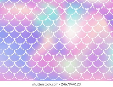 Holographic scale background with gradient mermaid. Bright color transitions. Fish tail banner and invitation. Underwater and sea pattern for girlie party. Iridescent backdrop with holographic scale.