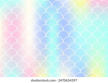Holographic scale background with gradient mermaid. Bright color transitions. Fish tail banner and invitation. Underwater and sea pattern for girlie party. Spectrum backdrop with holographic scale.