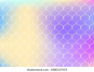 Holographic scale background with gradient mermaid. Bright color transitions. Fish tail banner and invitation. Underwater and sea pattern for girlie party. Futuristic backdrop with holographic scale.