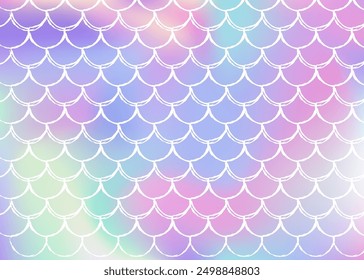 Holographic scale background with gradient mermaid. Bright color transitions. Fish tail banner and invitation. Underwater and sea pattern for girlie party. Futuristic backdrop with holographic scale.