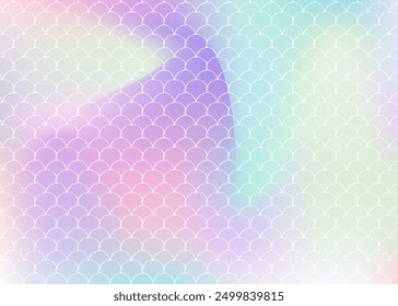 Holographic scale background with gradient mermaid. Bright color transitions. Fish tail banner and invitation. Underwater and sea pattern for girlie party. Spectrum backdrop with holographic scale.