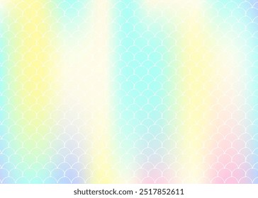 Holographic scale background with gradient mermaid. Bright color transitions. Fish tail banner and invitation. Underwater and sea pattern for girlie party. Vibrant backdrop with holographic scale.