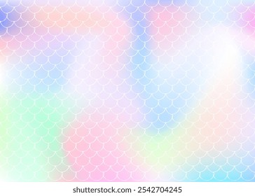 Holographic scale background with gradient mermaid. Bright color transitions. Fish tail banner and invitation. Underwater and sea pattern for girlie party. Stylish backdrop with holographic scale.