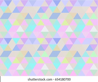 Holographic seamless pattern background wallpaper, abstract geometric illustration in pastels candy colors shades: blue, pink, yellow, liliac, green.