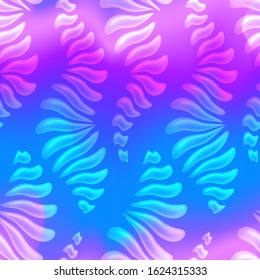 Holographic seamless pattern with flowing pearl ornament. Bright pink and blue abstract texture. Vector illustration.