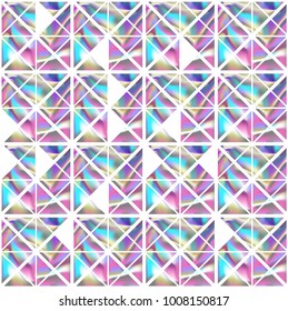 Holographic seamless pattern. Holographic geometric shapes on a white background. Geometrical abstract pattern.