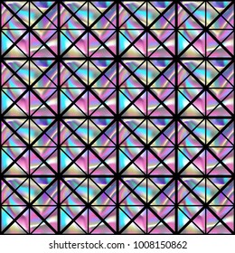 Holographic seamless pattern. Holographic geometric shapes on a black background. Geometrical abstract pattern.
