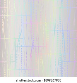 Holographic seamless pattern. Hologram effect foil. Rainbow background. Iridescent design for prints in neon colors. Repeated modern texture. Repeating colorful trendy wallpaper. Vector illustration