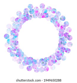Holographic sequins confetti scatter vector background. Round shimmering sequin particles party decor top view. Christmas confetti placer glossy texture.