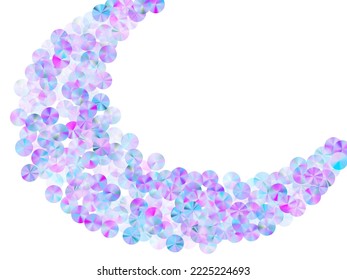 Holographic sequins confetti scatter vector illustration. Metallic shimmering foil particles holiday glitter top view. New Year confetti placer flickering texture.