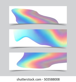 Holographic Shape Banners Set. Fluid Colors Design. Eps10 Vector Illustration.