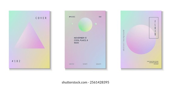 Holographic Shape. Digital Banner. Minimal Poster. Purple Gradient Set. Geometric Bright Collection. Aesthetic Vibrant Placard. Abstract Background. Violet Holographic Shape