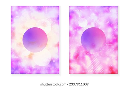 Holographic Shape. Retro Fluorescent Template. Vibrant Flyer. Memphis Dots. Violet Soft Design. Rainbow Pattern. Light Concept. Digital Texture. Blue Holographic Shape