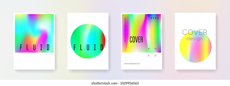Holographic shape set. Abstract backgrounds. Futuristic  holographic shape with gradient mesh. 90s, 80s retro style. Iridescent graphic template for brochure, banner, wallpaper, mobile screen.