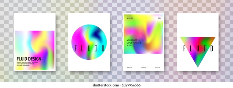 Holographic shape set. Abstract backgrounds. Futuristic  holographic shape with gradient mesh. 90s, 80s retro style. Iridescent graphic template for brochure, banner, wallpaper, mobile screen.