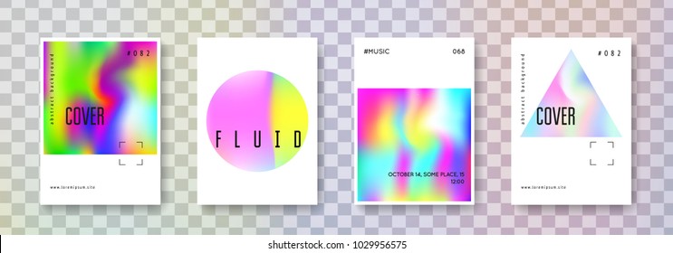 Holographic shape set. Abstract backgrounds. Futuristic  holographic shape with gradient mesh. 90s, 80s retro style. Iridescent graphic template for brochure, banner, wallpaper, mobile screen.