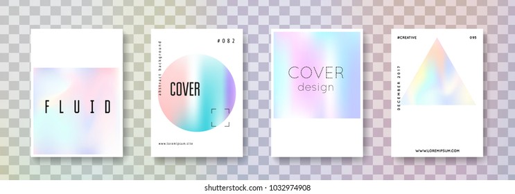Holographic shape set. Abstract backgrounds. Futuristic  holographic shape with gradient mesh. 90s, 80s retro style. Iridescent graphic template for brochure, banner, wallpaper, mobile screen.