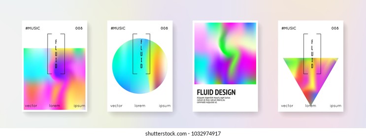 Holographic shape set. Abstract backgrounds. Futuristic  holographic shape with gradient mesh. 90s, 80s retro style. Iridescent graphic template for brochure, banner, wallpaper, mobile screen.