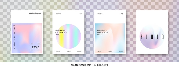 Holographic shape set. Abstract backgrounds. Stylish holographic shape with gradient mesh. 90s, 80s retro style. Pearlescent graphic template for brochure, banner, wallpaper, mobile screen
