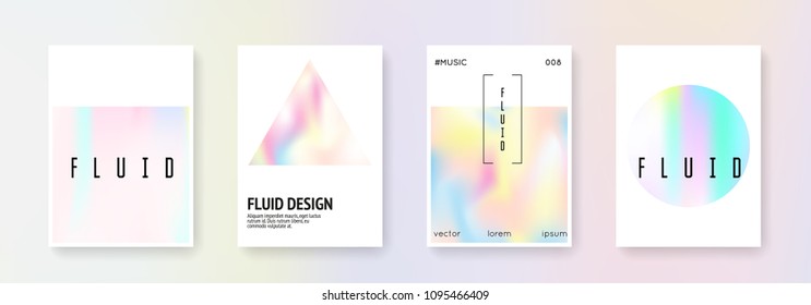 Holographic shape set. Abstract backgrounds. Futuristic holographic shape with gradient mesh. 90s, 80s retro style. Pearlescent graphic template for brochure, banner, wallpaper, mobile screen