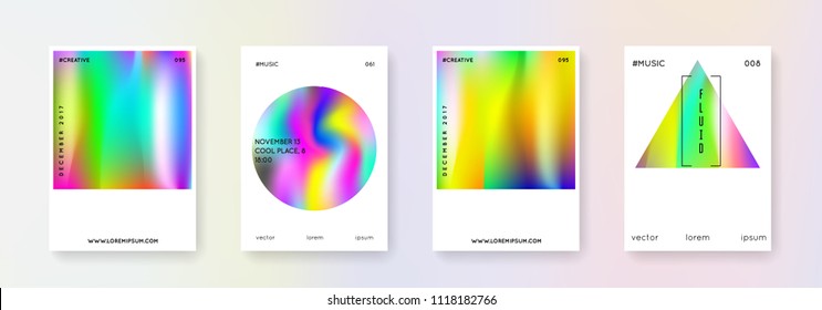 Holographic shape set. Abstract backgrounds. Memphis holographic shape with gradient mesh. 90s, 80s retro style. Iridescent graphic template for brochure, banner, wallpaper, mobile screen