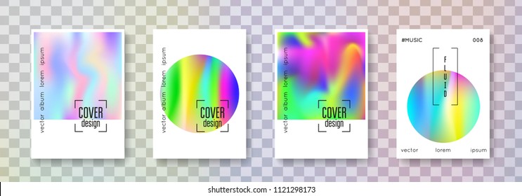 Holographic shape set. Abstract backgrounds. Retro holographic shape with gradient mesh. 90s, 80s retro style. Iridescent graphic template for placard, presentation, banner, brochure.