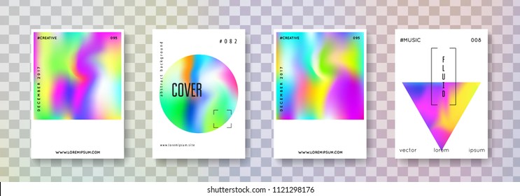 Holographic shape set. Abstract backgrounds. Spectrum holographic shape with gradient mesh. 90s, 80s retro style. Iridescent graphic template for brochure, banner, wallpaper, mobile screen