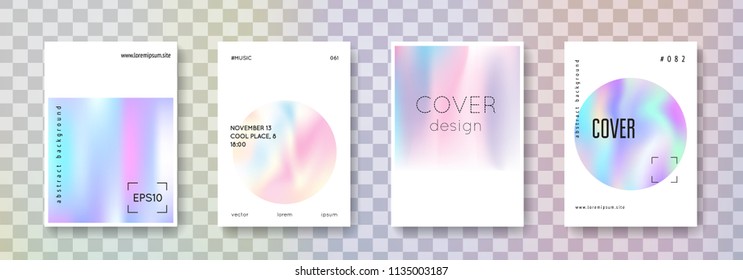 Holographic shape set. Abstract backgrounds. Trendy holographic shape with gradient mesh. 90s, 80s retro style. Iridescent graphic template for book, annual, mobile interface, web app.
