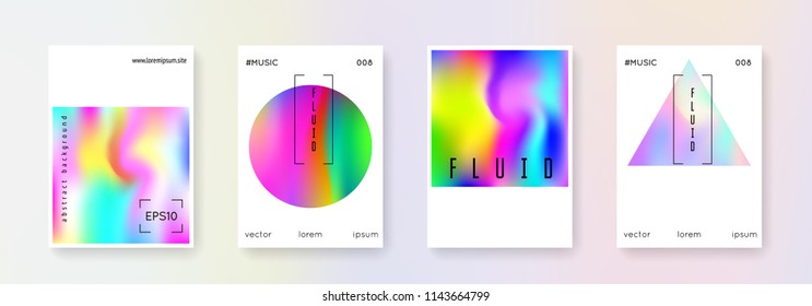 Holographic shape set. Abstract backgrounds. Bright holographic shape with gradient mesh. 90s, 80s retro style. Iridescent graphic template for brochure, banner, wallpaper, mobile screen