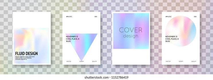 Holographic shape set. Abstract backgrounds. Multicolor holographic shape with gradient mesh. 90s, 80s retro style. Pearlescent graphic template for placard, presentation, banner, brochure.