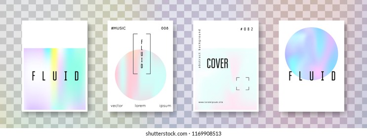 Holographic shape set. Abstract backgrounds. Spectrum holographic shape with gradient mesh. 90s, 80s retro style. Iridescent graphic template for brochure, banner, wallpaper, mobile screen
