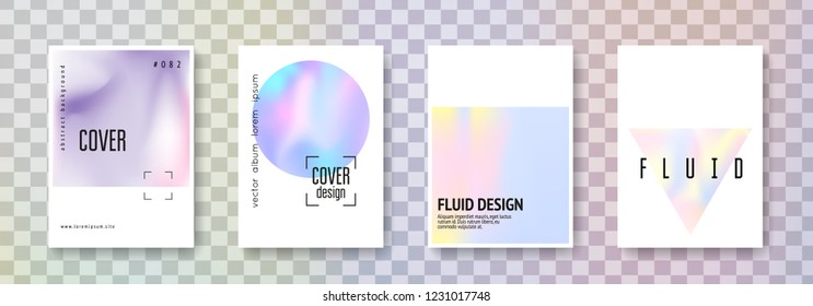 Holographic shape set. Abstract backgrounds. Spectrum holographic shape with gradient mesh. 90s, 80s retro style. Iridescent graphic template for placard, presentation, banner, brochure.