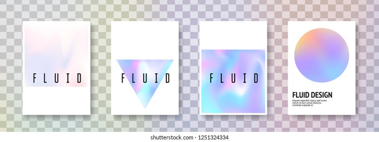 Holographic shape set. Abstract backgrounds. Bright holographic shape with gradient mesh. 90s, 80s retro style. Iridescent graphic template for brochure, banner, wallpaper, mobile screen