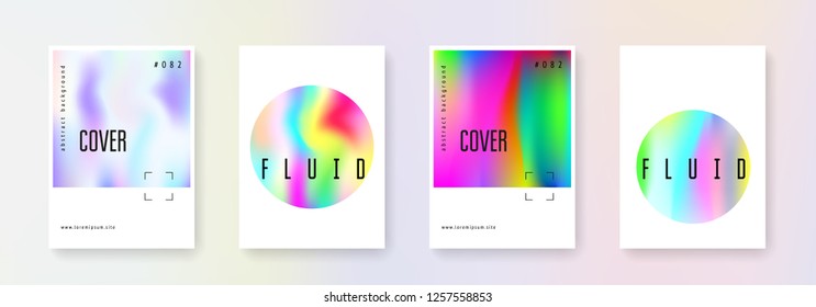 Holographic shape set. Abstract backgrounds. Trendy holographic shape with gradient mesh. 90s, 80s retro style. Pearlescent graphic template for brochure, banner, wallpaper, mobile screen