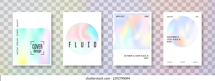 Holographic shape set. Abstract backgrounds. Memphis holographic shape with gradient mesh. 90s, 80s retro style. Pearlescent graphic template for brochure, banner, wallpaper, mobile screen
