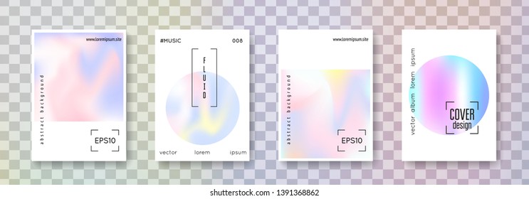Holographic shape set. Abstract backgrounds. Vibrant holographic shape with gradient mesh. 90s, 80s retro style. Pearlescent graphic template for brochure, banner, wallpaper, mobile screen