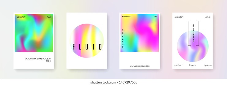 Holographic shape set. Abstract backgrounds. Plastic holographic shape with gradient mesh. 90s, 80s retro style. Pearlescent graphic template for placard, presentation, banner, brochure.