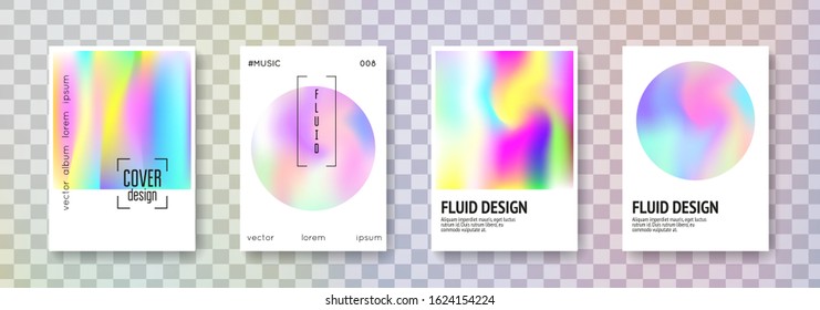 Holographic shape set. Abstract backgrounds. Multicolor holographic shape with gradient mesh. 90s, 80s retro style. Iridescent graphic template for placard, presentation, banner, brochure.
