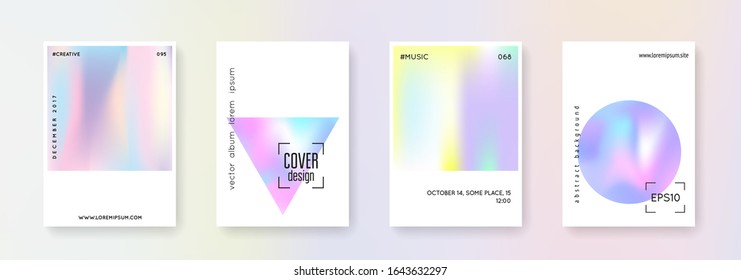 Holographic shape set. Abstract backgrounds. Hipster holographic shape with gradient mesh. 90s, 80s retro style. Iridescent graphic template for brochure, banner, wallpaper, mobile screen