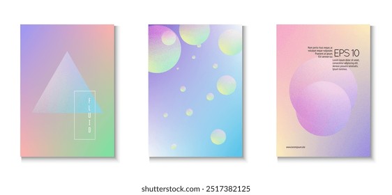Holographic Shape. Vibrant Banner. Hipster Elements. Abstract Background. Fluorescent Circle Illustration. Blue Noise Gradient Set. Texture Minimal Poster. Purple Holographic Shape