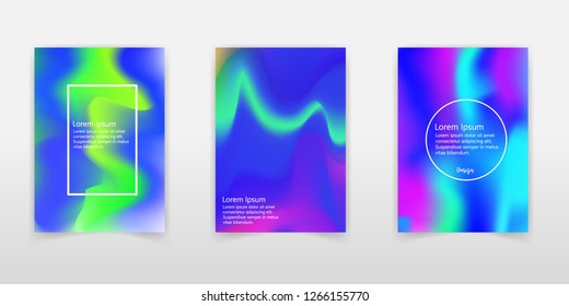 Holographic shapes backgrounds set. Applicable for gift card,cover,poster,brochure,magazine. Vector template.