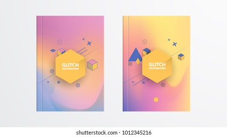 Holographic shapes backgrounds set. Modern geometric covers design. Applicable for gift card,cover,poster,brochure,magazine. Eps10 vector template