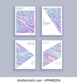 Holographic shapes backgrounds set. Modern geometric covers design. Design for your, cover, poster, brochure, magazine. Eps10 vector template.