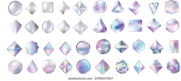 Holographic Shapes Set, Vector Illustration on White Background