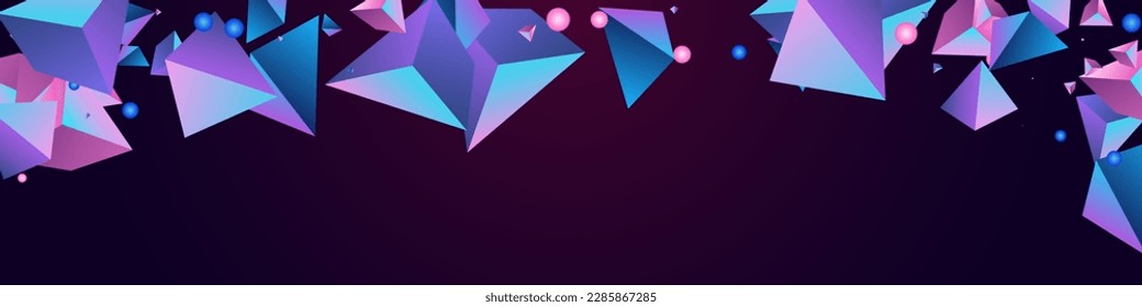 Holographic Shards Vector Panoramic Dark Violet Background. Magical Flying Triangle Catalog. Gradient Flow Stone Poster. Digital Jewel Modern Presentation.
