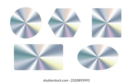 Embalagem holográfica de adesivos cintilantes. Adesivos holográficos iridescentes texturizados brilhantes para garantia do produto. Etiquetas holográficas com textura prateada