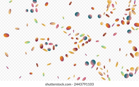 Holographic Shine Decoration Transparent Background. Multicolored Transparent Polka Wallpaper. Celebration Postcard. Rainbow Christmas Texture.