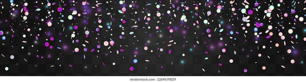 Holographic Shine FallingFestive Vector Panoramic Transparent Background. Reflection Carnaval Splash Illustration. Decoration Design. Glitch Flying Backdrop.